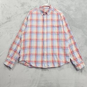 Natural Blue Visitor Shirt Men XL Multicolor Plaid Linen Button Down Long Sleeve